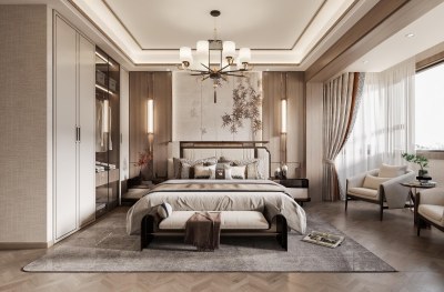 新中式卧室3D模型下载